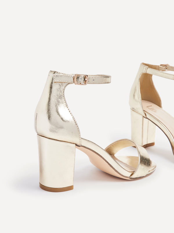 Linzi Wide Fit Gold Faux Leather Closed Back Block Heel