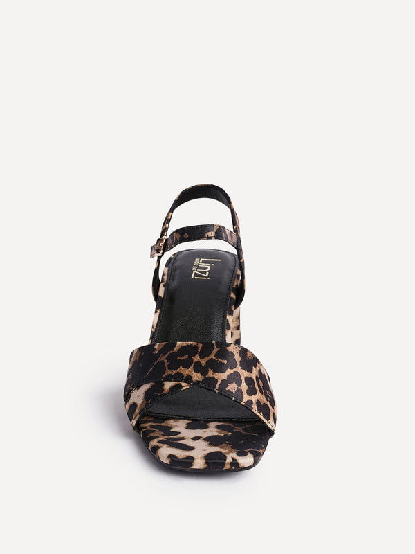 Linzi Wide Fit Leopard Print Satin Block Heeled Sandals