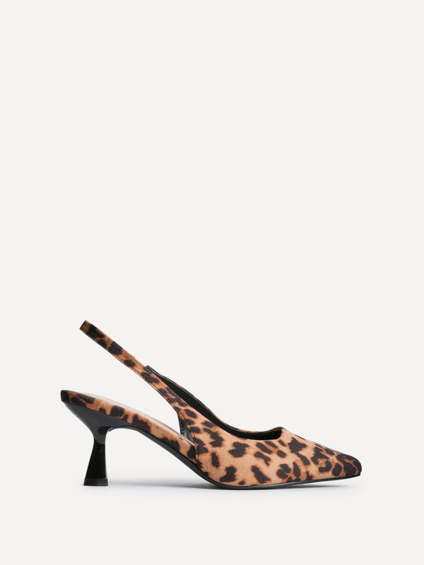 Linzi Wide Fit Leopard Print Sling Back Low Court Heel