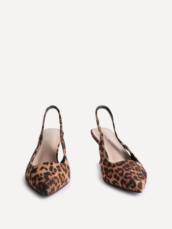 Linzi Wide Fit Leopard Print Sling Back Low Court Heel