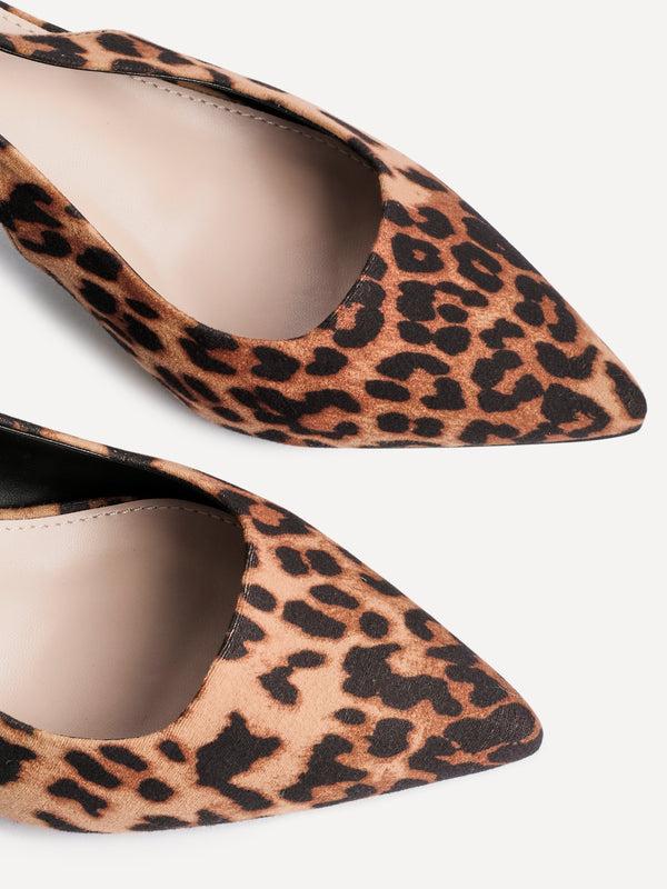 Linzi Wide Fit Leopard Print Sling Back Low Court Heel