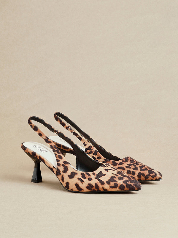 linzi Wide Fit Leopard Print Sling Back Low Court Heel