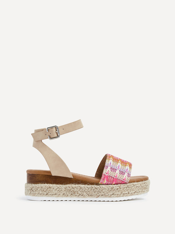 Linzi Wide Fit Multi Coloured Raffia Flatform Sandal