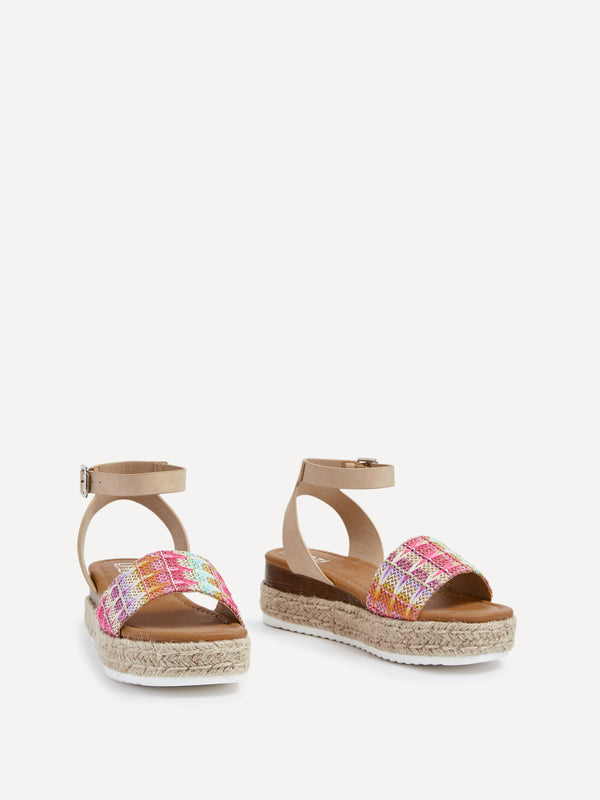 Linzi Wide Fit Multi Coloured Raffia Flatform Sandal