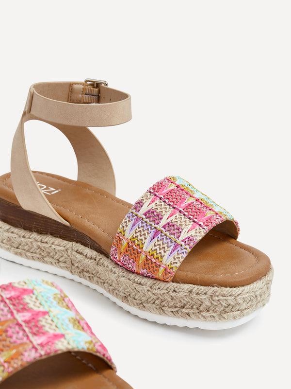 Linzi Wide Fit Multi Coloured Raffia Flatform Sandal