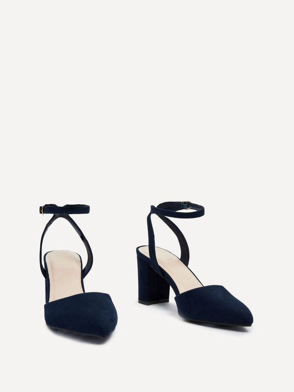 Linzi Wide Fit Navy Faux Suede Classic Pointed Toe Court Heel
