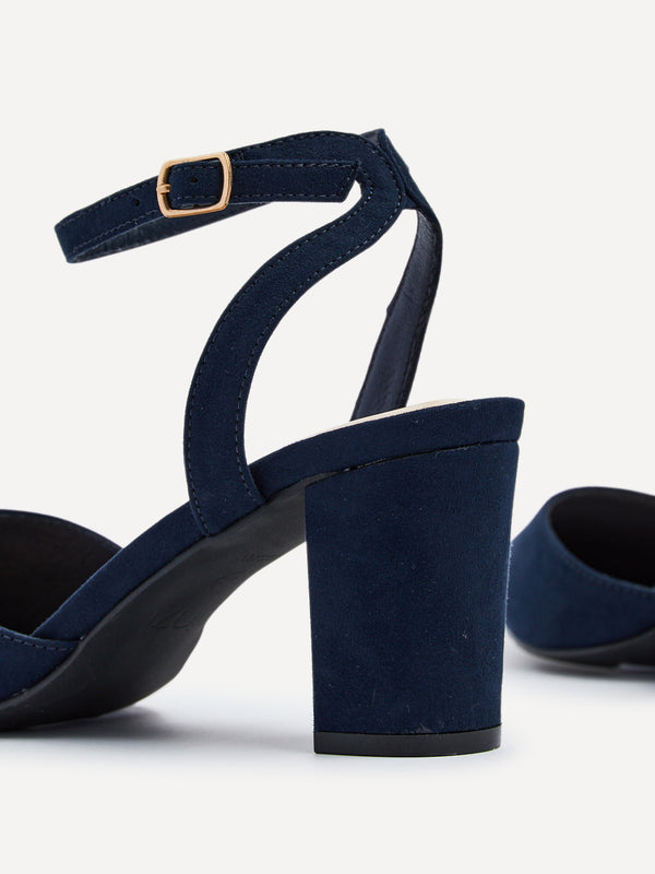 Linzi Wide Fit Navy Faux Suede Classic Pointed Toe Court Heel