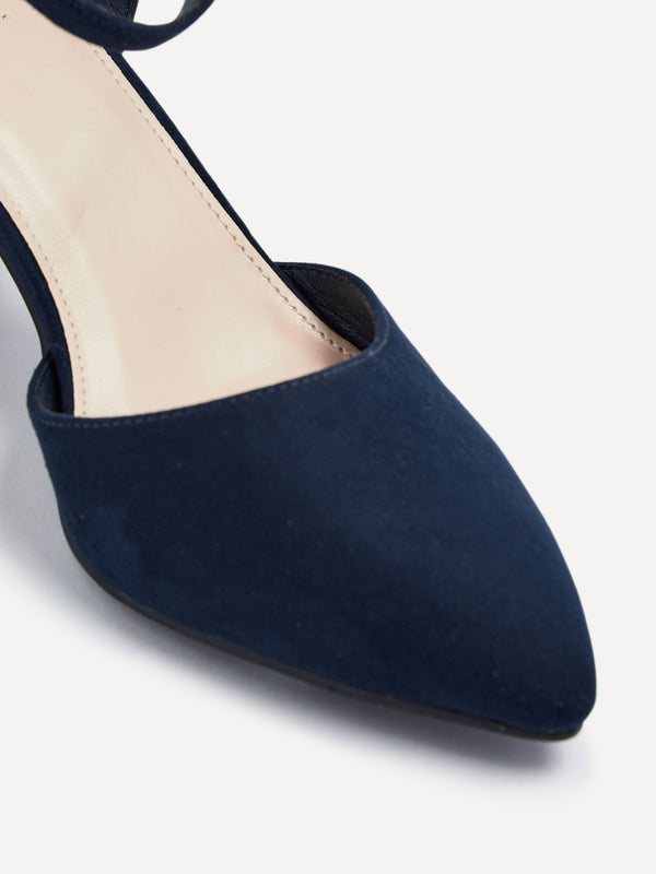 Linzi Wide Fit Navy Faux Suede Classic Pointed Toe Court Heel