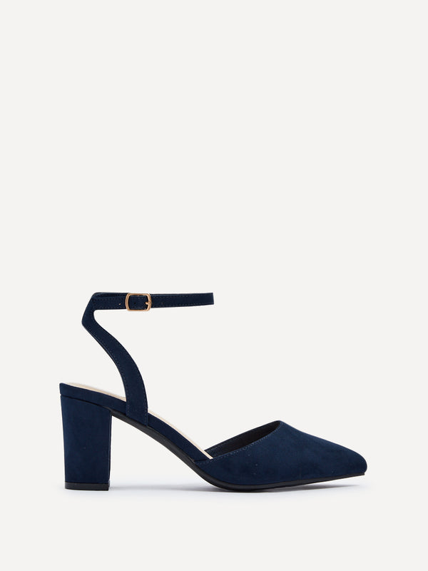 linzi Wide Fit Navy Faux Suede Classic Pointed Toe Court Heel