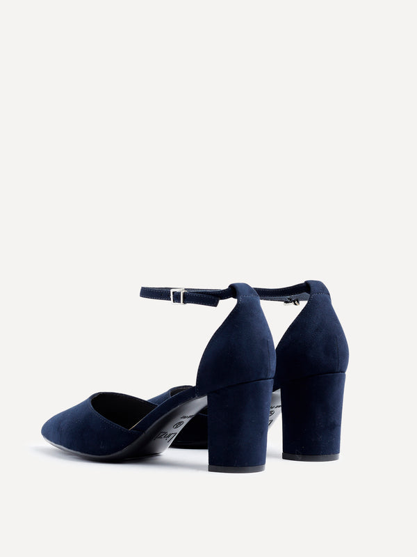 Linzi Wide Fit Navy Faux Suede Court Heel With Ankle Strap