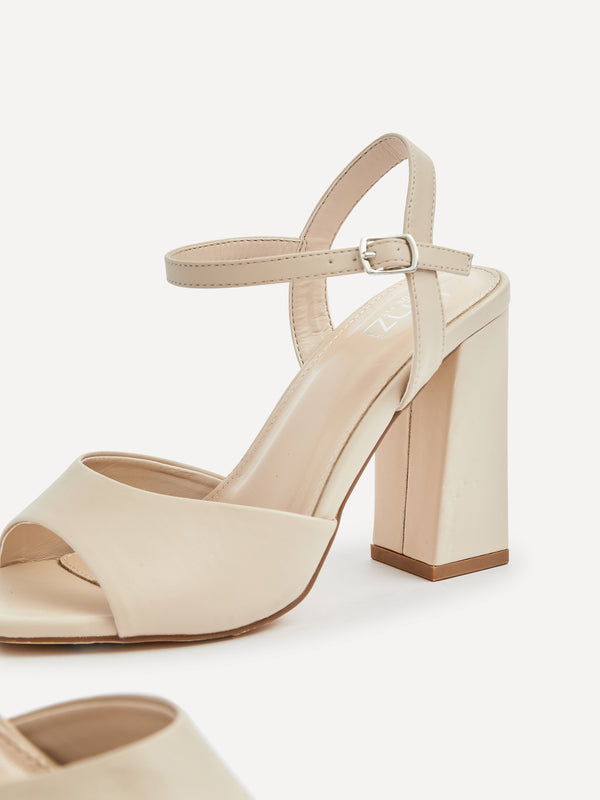 Linzi Wide Fit Nude Faux Leather Block Heeled Sandals