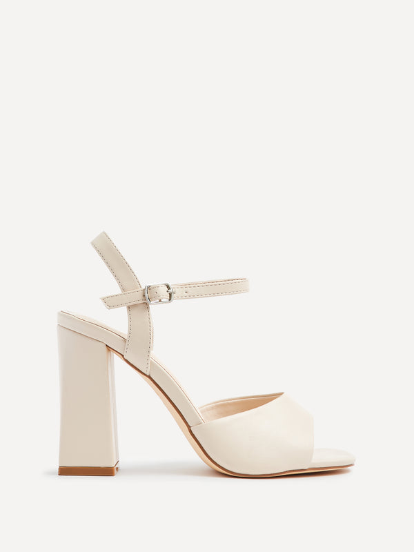 linzi Wide Fit Nude Faux Leather Block Heeled Sandals