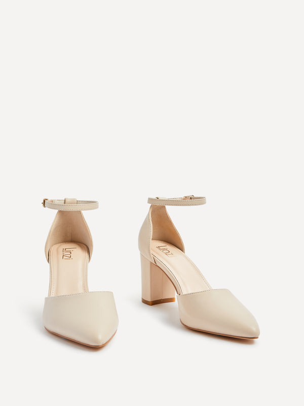 Linzi Wide Fit Nude Faux Leather Court Shoe With Block Heel