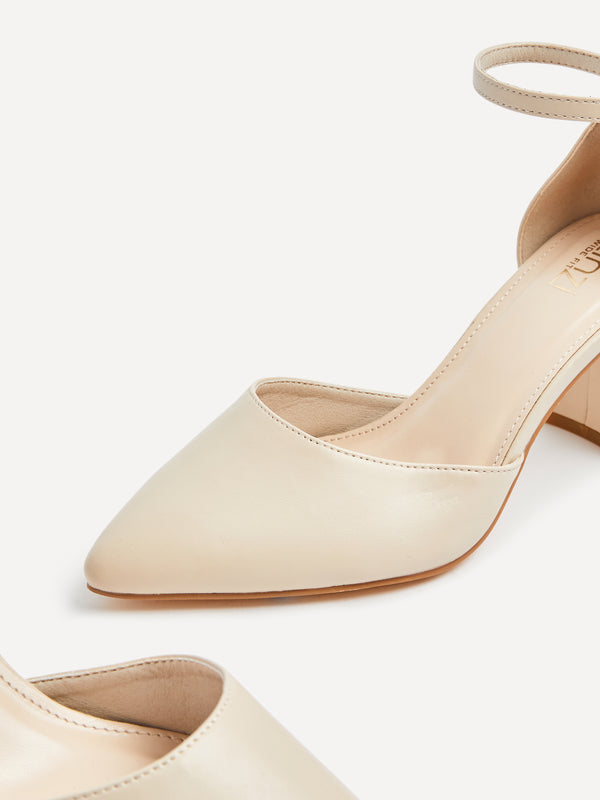 Linzi Wide Fit Nude Faux Leather Court Shoe With Block Heel