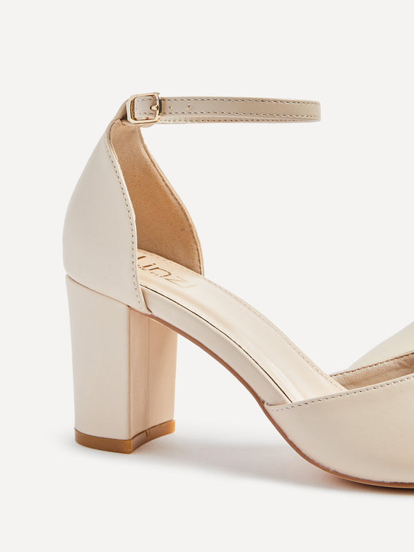 Linzi Wide Fit Nude Faux Leather Court Shoe With Block Heel