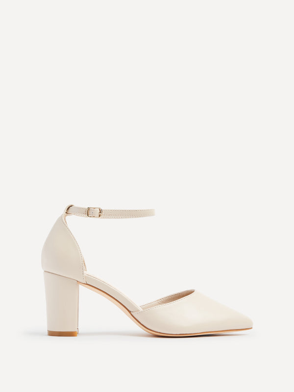 linzi Wide Fit Nude Faux Leather Court Shoe With Block Heel