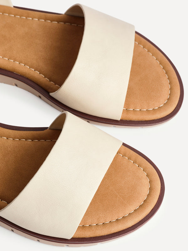 Linzi Wide Fit Nude Faux Leather Footbed Two Part Sandal