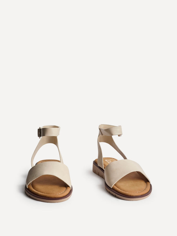Linzi Wide Fit Nude Faux Leather Footbed Two Part Sandal