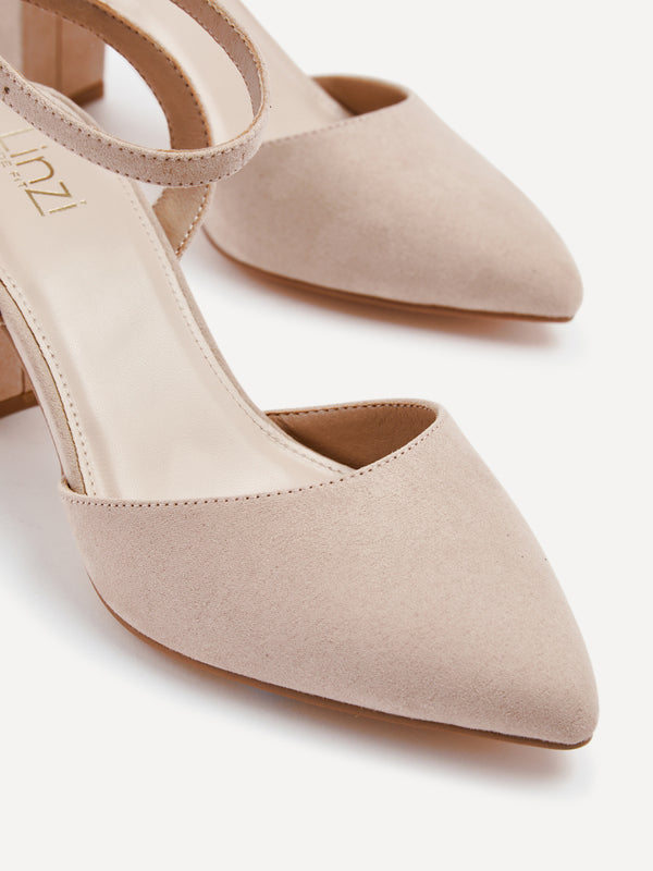 Linzi Wide Fit Nude Faux Suede Classic Pointed Toe Court Heel