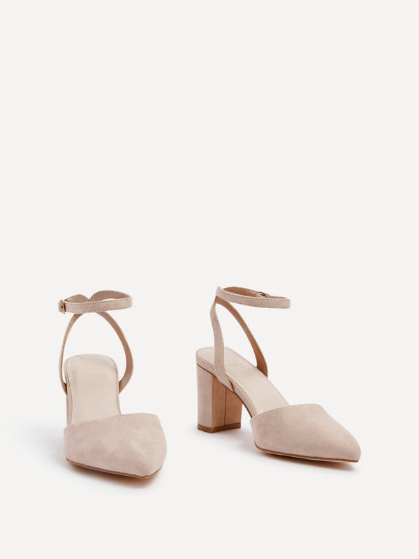 Linzi Wide Fit Nude Faux Suede Classic Pointed Toe Court Heel