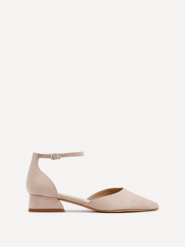 Linzi Wide Fit Nude Faux Suede Low Block Court Heel