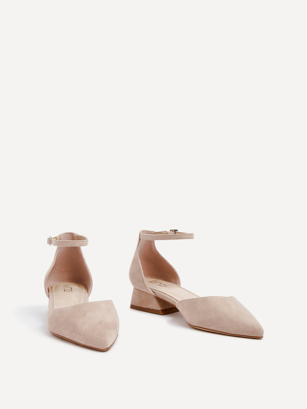 Linzi Wide Fit Nude Faux Suede Low Block Court Heel