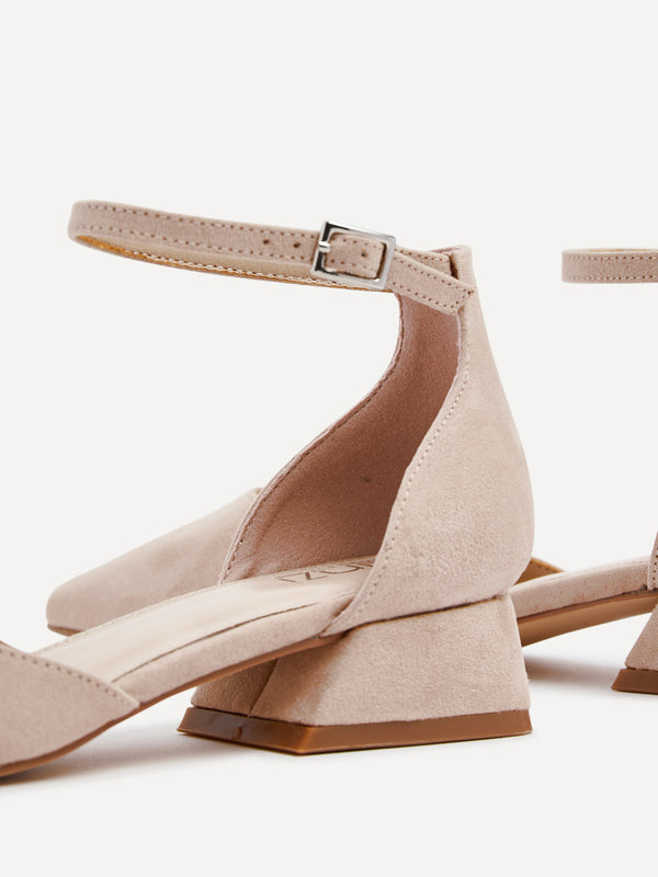 Linzi Wide Fit Nude Faux Suede Low Block Court Heel