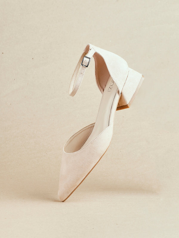 linzi Wide Fit Nude Faux Suede Low Block Court Heel