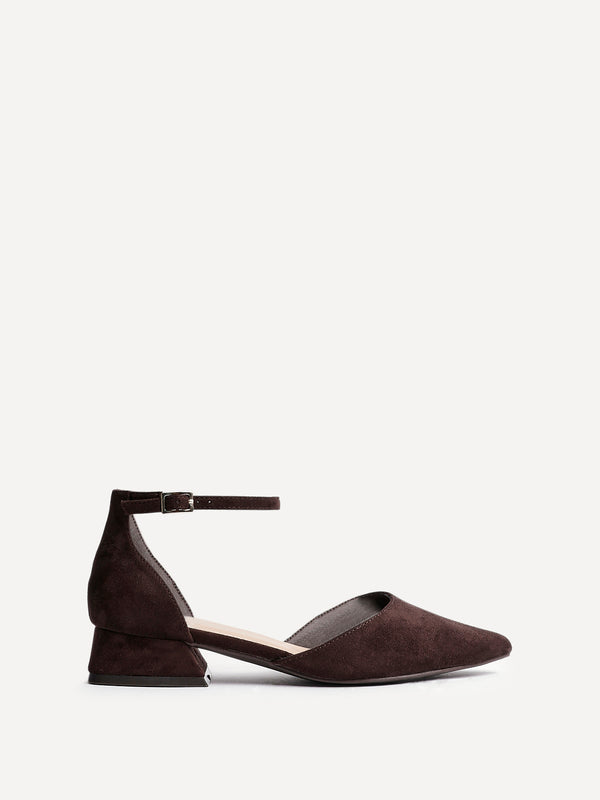 Linzi Wide Fit Nude Faux Suede Low Block Court Heel