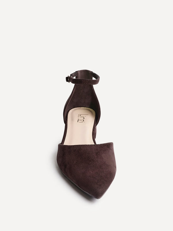 Linzi Wide Fit Nude Faux Suede Low Block Court Heel