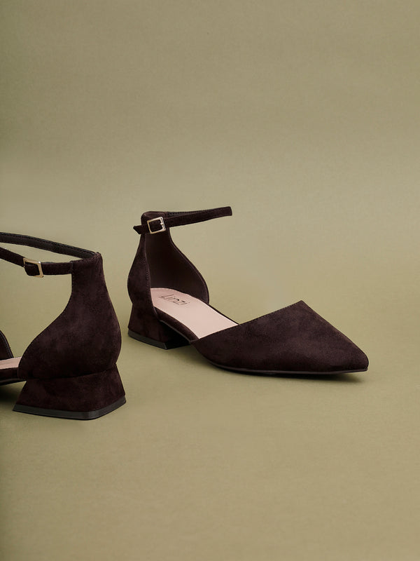 linzi Wide Fit Nude Faux Suede Low Block Court Heel