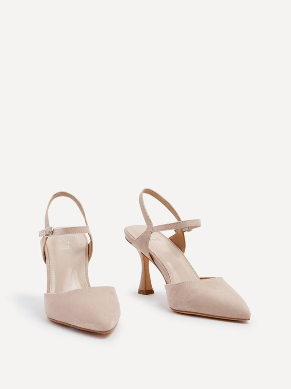 Linzi Wide Fit Nude Faux Suede Open Back Stiletto Court Heel