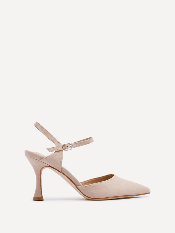 Linzi Wide Fit Nude Faux Suede Open Back Stiletto Court Heel