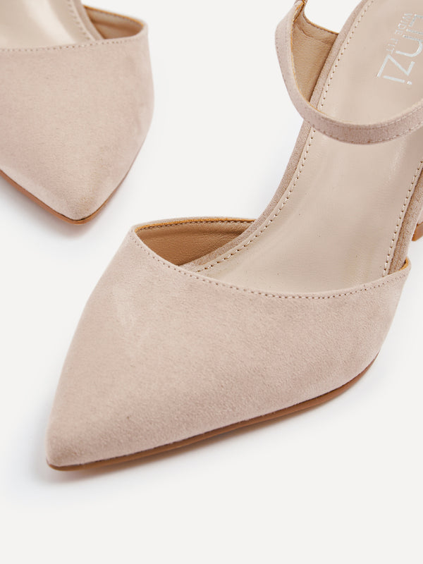 Linzi Wide Fit Nude Faux Suede Open Back Stiletto Court Heel