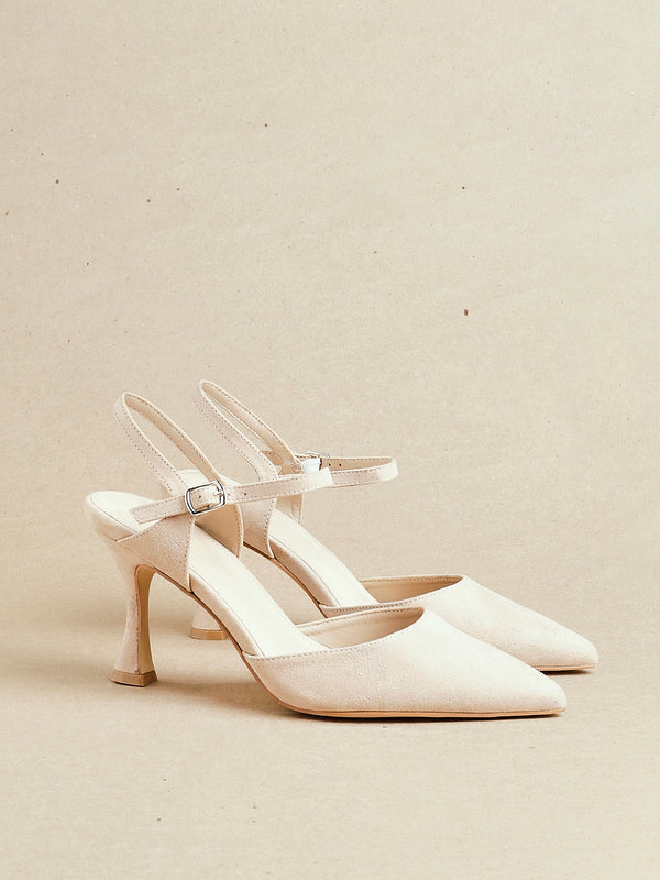 linzi Wide Fit Nude Faux Suede Open Back Stiletto Court Heel