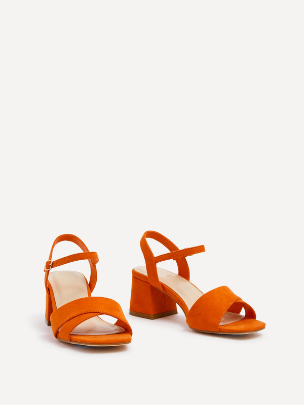 Linzi Wide Fit Orange Faux Suede Block Heeled Sandals