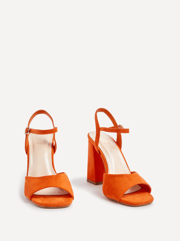 Linzi Wide Fit Orange Faux Suede Block Heeled Sandals