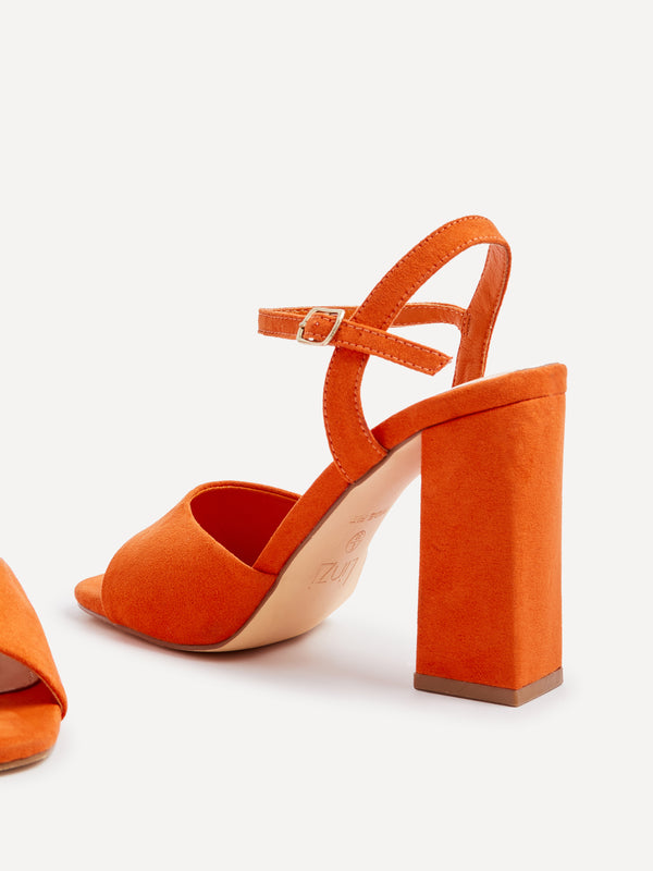 Linzi Wide Fit Orange Faux Suede Block Heeled Sandals