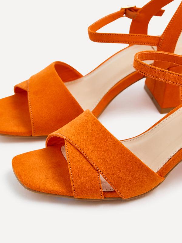 Linzi Wide Fit Orange Faux Suede Block Heeled Sandals