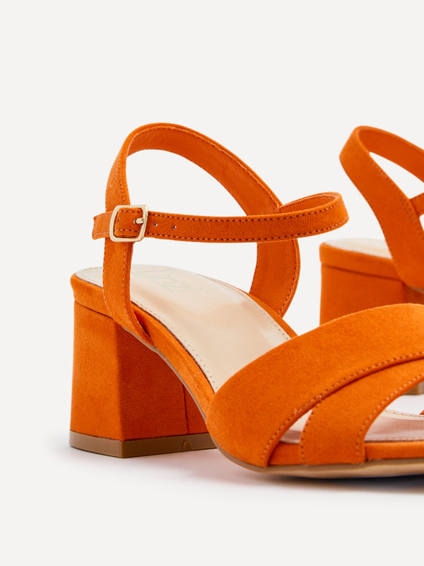 Linzi Wide Fit Orange Faux Suede Block Heeled Sandals