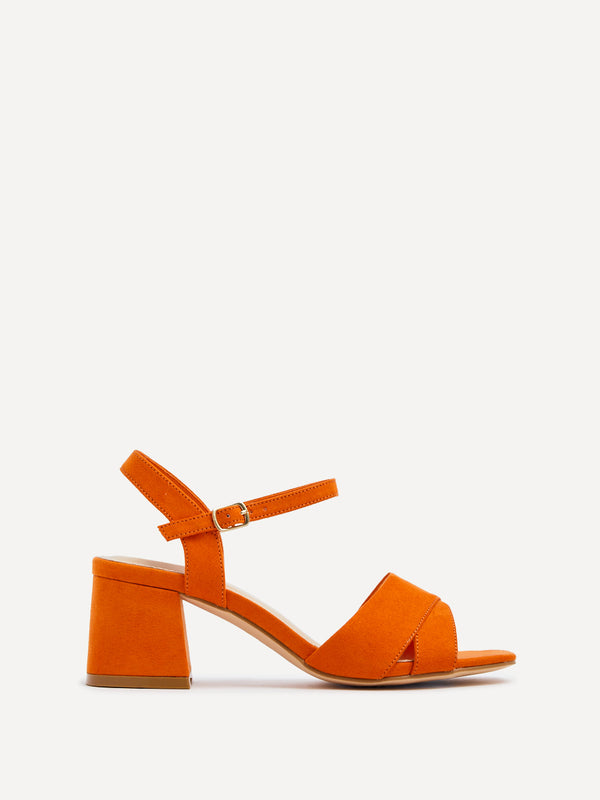 linzi Wide Fit Orange Faux Suede Block Heeled Sandals