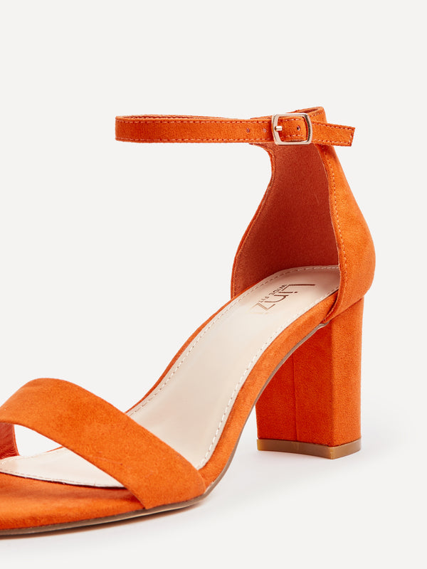 Linzi Wide Fit Orange Faux Suede Closed Back Block Heel