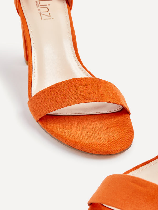 Linzi Wide Fit Orange Faux Suede Closed Back Block Heel
