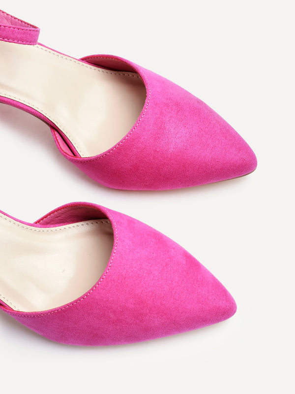 Linzi Wide Fit Pink Faux Suede Classic Pointed Toe Court Heel
