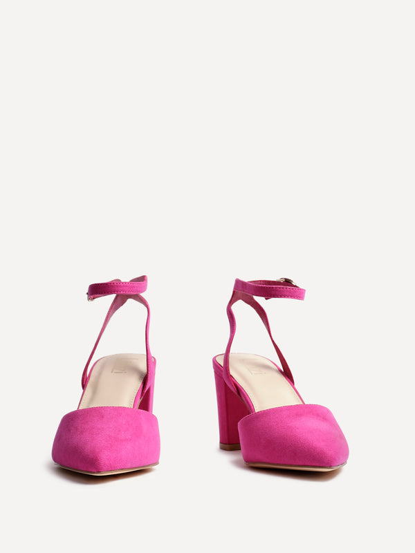 Linzi Wide Fit Pink Faux Suede Classic Pointed Toe Court Heel