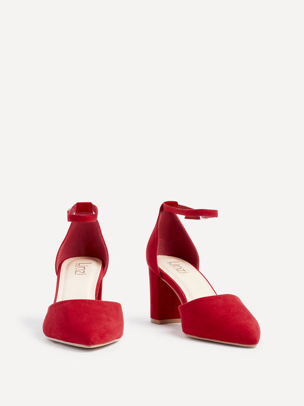Linzi Wide Fit Red Faux Suede Court Shoe With Block Heel