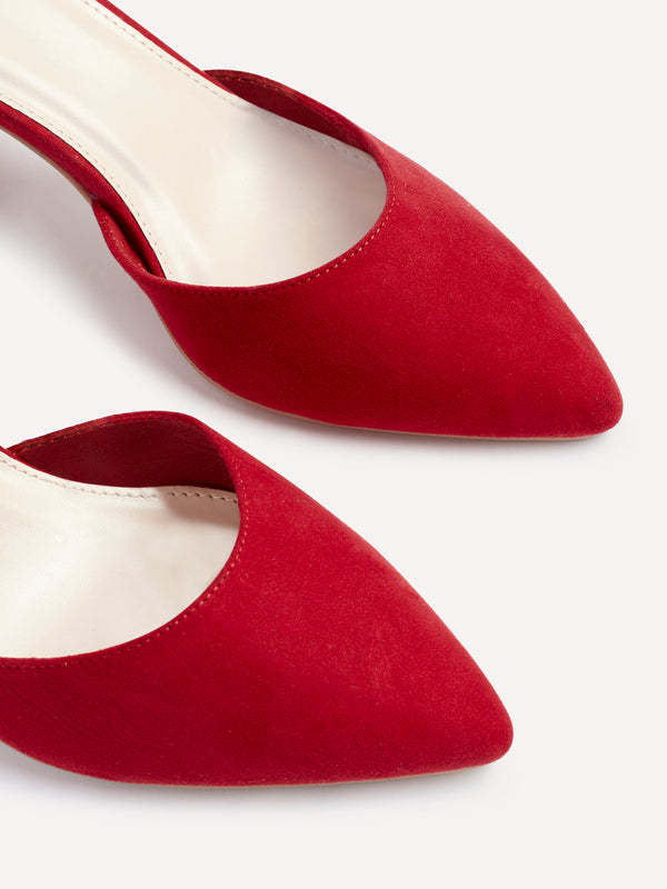 Linzi Wide Fit Red Faux Suede Court Shoe With Block Heel
