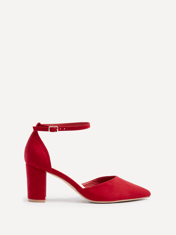 Linzi Wide Fit Red Faux Suede Court Shoe With Block Heel