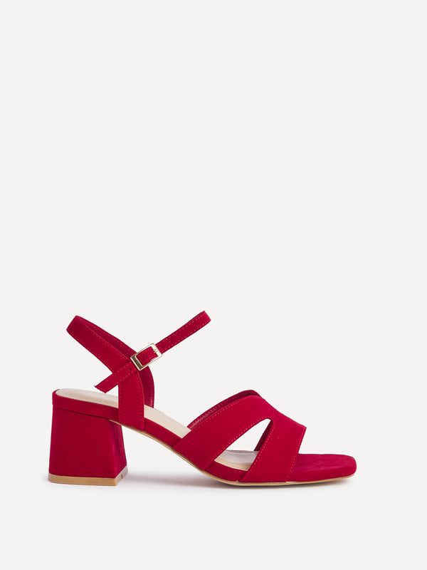 Linzi Wide Fit Red Faux Suede Link Detail Block Heels