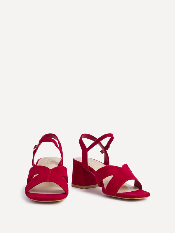 Linzi Wide Fit Red Faux Suede Link Detail Block Heels